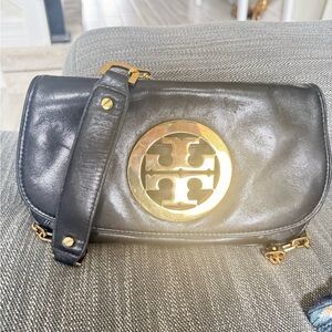 Tory Burch Black Clutch with Gold Logo